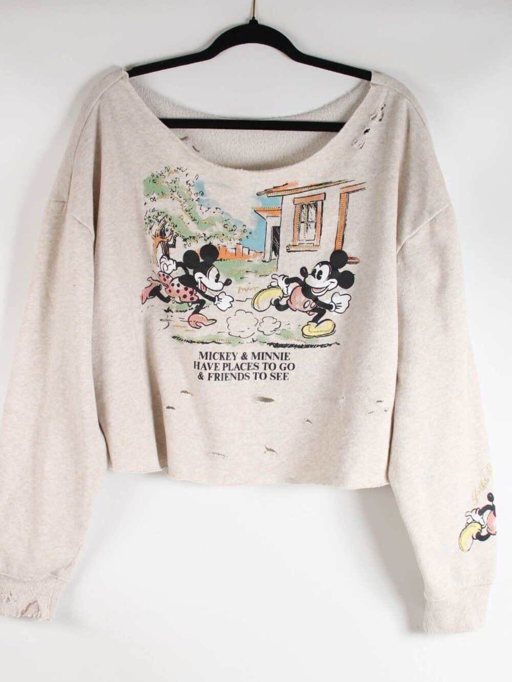 Disney Mickey Minnie Graphic Distressed Sweatshirt